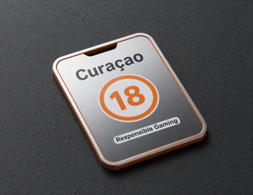 Cura&ccedil;ao eGaming Lizenz-Abzeichen und 18+ verantwortungsvolles Spielen Symbol auf dunklem Hintergrund